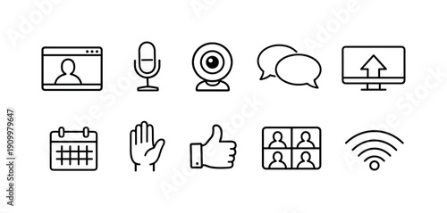 Video conferencing, online meeting line icon set. Webinar, communication line collection