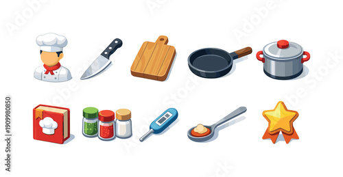 Cooking, culinary 3d icon set. Kitchen, chef, recipe, cooking essentials 3d collection