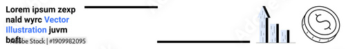 Business growth, financial analytics, investment trends, economic forecasting, market data, monetary concepts. Upward arrow graph beside a currency symbol. Business growth and financial analytics