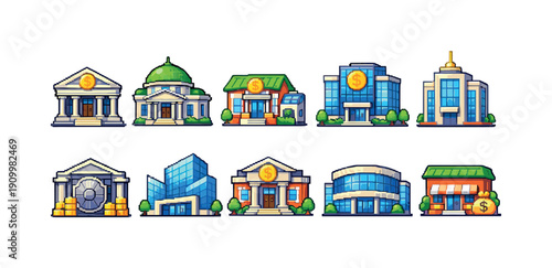 Finance and banking line icon set featuring savings, investments, and accounts