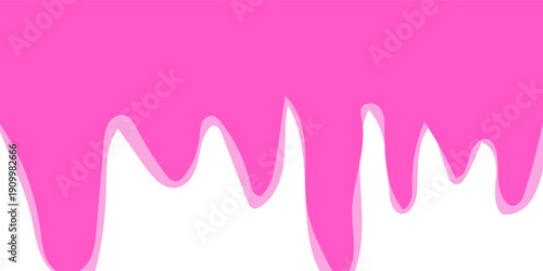 Pink ice cream melted with colorful cute candy sprinkles long border, banner seamless pattern, vector white background