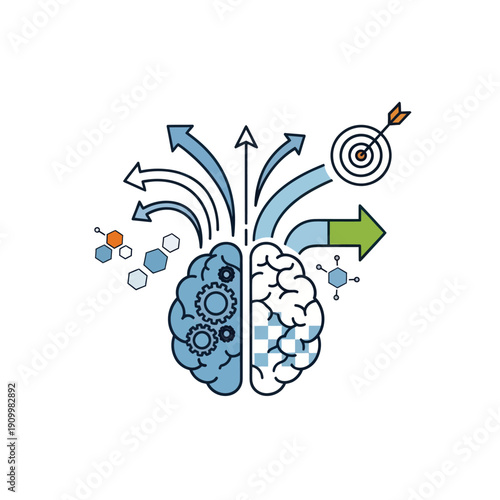 Human brain illustrating logical and creative thinking concepts