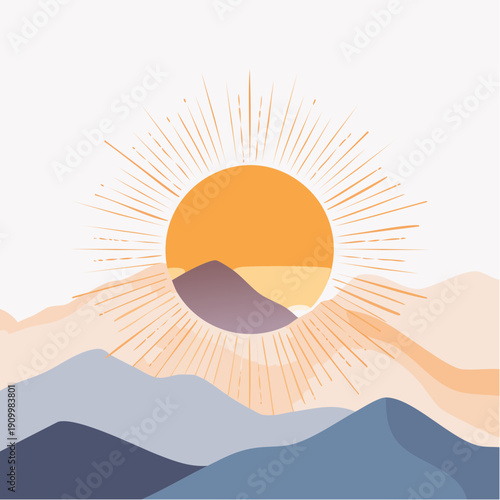 The Sun. Minimalist geometric wall art. Abstract landscape for boho aesthetic interior. Mystic home decor wall print.