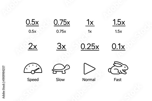 Playback speed icons: tortoise, rabbit, speedometer, play button
