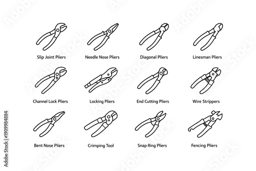 Set of various hand tools including pliers and wire strippers