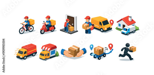 Delivery and logistics 3d icon set. Shipping, courier services, package icons collection.