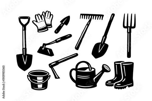 Gardening tools set: shovel, rake, trowel, and more for efficient outdoor work