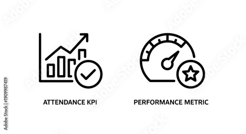 Icons for key performance indicators (KPIs) and performance metrics, showing a checkmark on a chart and a speedometer with a star.