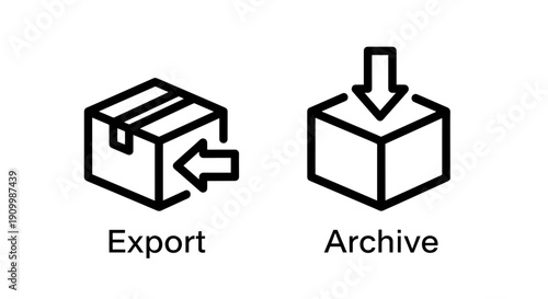 Icons representing export and archive functions, with a box being pulled out and a box with a download arrow.