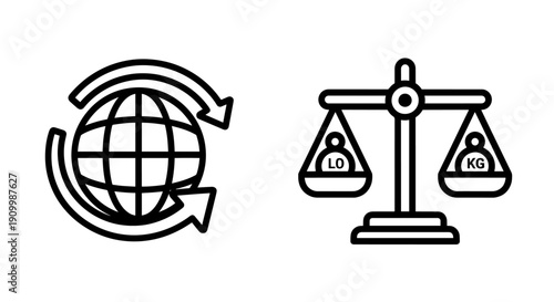 Global Scale and Unit Conversion Icons: KG vs LB Weight