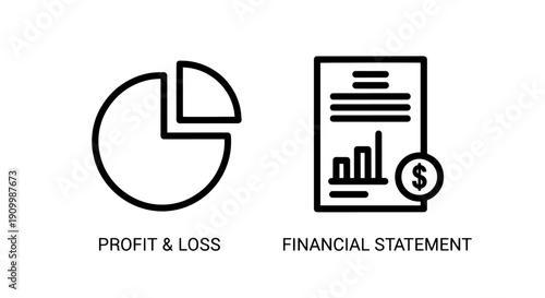 Financial Icons: Profit & Loss pie chart and Financial Statement bar graph with dollar sign