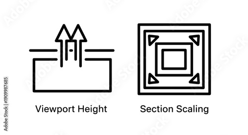 Web Design Icons: Viewport Height and Section Scaling, illustrating responsive design concepts