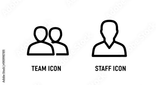 Team and staff icons: two people outline for team, single person outline for staff, representing groups and individuals.