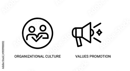 Organizational culture and values promotion icons for corporate identity and teamwork.