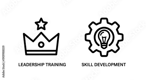Leadership training and skill development icons for professional growth and success.