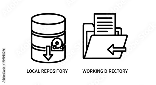 Local repository and working directory icons, representing data storage and file management in software development and version control systems like Git.