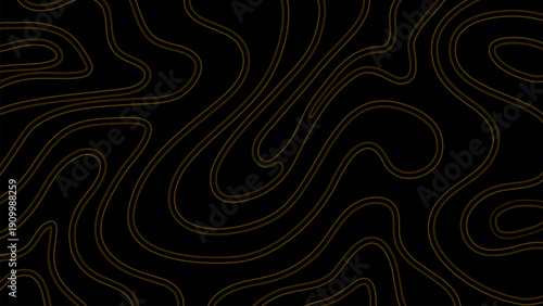 Abstract Topographic Map Dark Background with Gold Lines.Vector Illustration