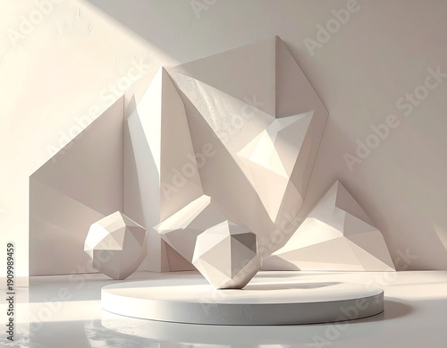 Isolated flat polygon shapes with subtle shadows, balanced arrangement on matte background
