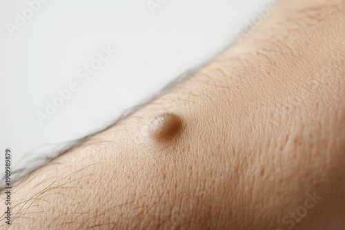 Close-up view of a skin lesion on a human arm.
