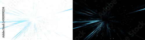 Tableau sur toile Blue Hyperspace Warp Speed Light Streaks Background on Black and Transparent Background