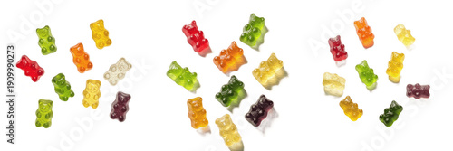 Cuadro en lienzo Colorful Gummy Bears Assortment on White Background: Sweet Fruity Candy Treats i