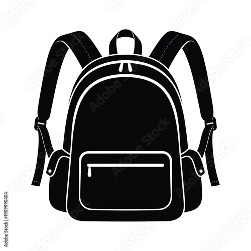 Simple black and white illustration of a classic school backpack