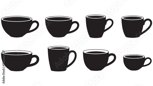 A Collection of Black and White Coffee Cup Icons for Various Uses