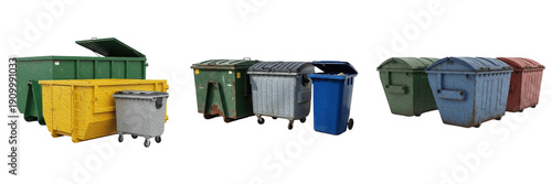 Photos Large Industrial Waste Containers: Colorful Metal Dumpsters and Rolling Plastic