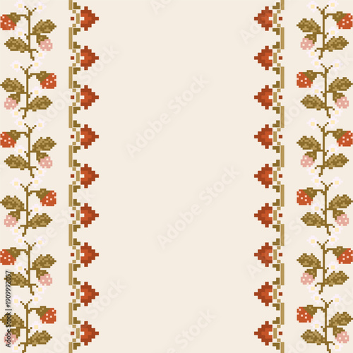 Cross stitch pastel geometric abstract embroidery seamless on beige background pattern. Perfect geometry decorative design for fabric, clothing, background, wallpaper, ceramic, mosaic, interior, decor