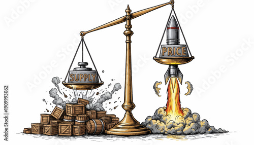 Comparing the weight of gold and a rocket on a scale.