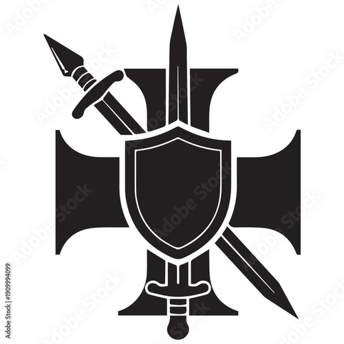 Bold shield and sword emblem for protection and strength