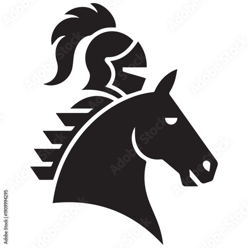 Stunning black knight horse head logo with medieval helmet