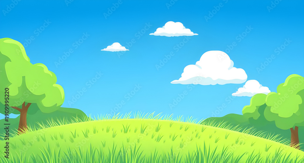 Obraz premium meadow, grassland, field, green, pasture, plain, nature, landscape, scenery, countryside, rural, outdoor, horizon, farmland, sky, bluesky, clouds, cloudscape, daylight, sunlight, sunny, bright, fresh,