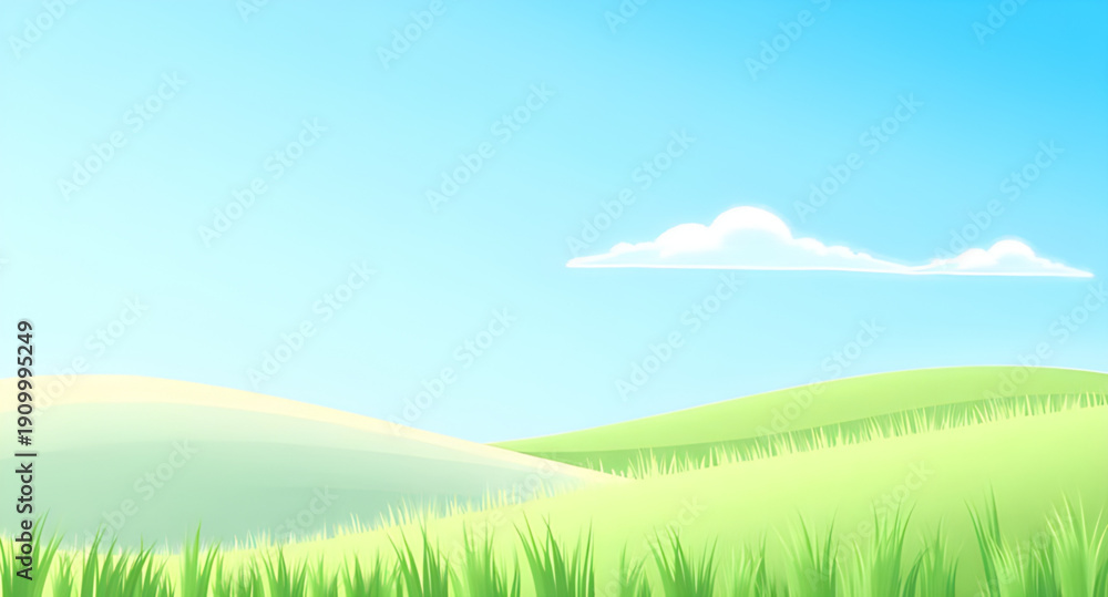 Obraz premium landscape, nature, grassland, meadow, field, green, pasture, plain, countryside, rural, outdoor, scenery, horizon, farmland, sky, bluesky, clouds, cloudscape, daylight, sunlight, sunny, bright, fresh,