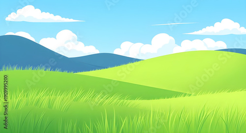 landscape, nature, grass, green, meadow, field, pasture, lawn, countryside, rural, outdoor, scenery, horizon, farmland, sky, blue, clouds, cloudscape, daylight, sunshine, sunny, bright, fresh, calm, p