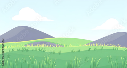 landscape, nature, grass, green, meadow, field, pasture, lawn, countryside, rural, outdoor, scenery, horizon, farmland, sky, blue, clouds, cloudscape, daylight, sunshine, sunny, bright, fresh, calm, p