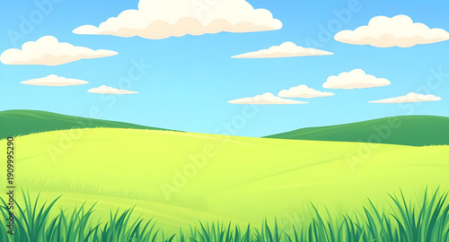 grassland, field, meadow, greenfield, pasture, lawn, nature, landscape, scenery, countryside, rural, outdoor, horizon, plains, farmland, sky, bluesky, clouds, cloudscape, daylight, sunlight, sunny, br