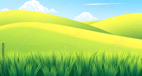 landscape, nature, meadow, grass, green, field, pasture, plain, countryside, rural, outdoor, scenery, horizon, farmland, sky, blue, clouds, cloudscape, daylight, sunshine, sunny, bright, fresh, calm, 