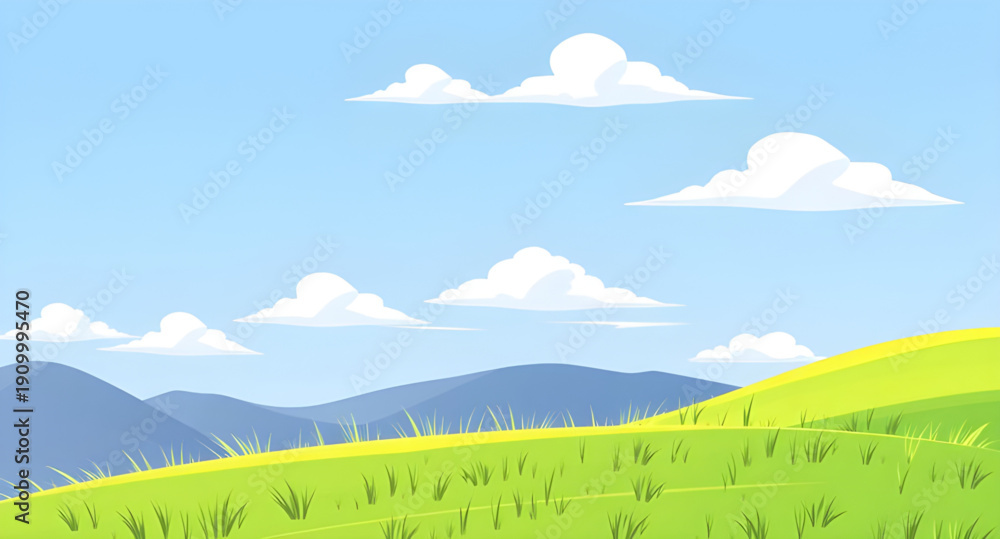 Obraz premium landscape, nature, grassland, meadow, field, green, pasture, lawn, countryside, rural, outdoor, scenery, horizon, plains, farmland, sky, bluesky, clouds, cloudscape, daylight, sunlight, sunny, bright,
