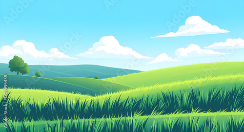 grassland, field, meadow, greenfield, pasture, lawn, nature, landscape, scenery, countryside, rural, outdoor, horizon, farmland, sky, bluesky, clouds, cloudscape, daylight, sunlight, sunny, bright, fr