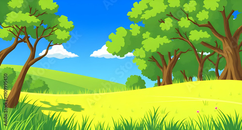 meadow, grass, green, field, pasture, plain, nature, landscape, scenery, countryside, rural, outdoor, horizon, farmland, sky, blue, clouds, cloudscape, daylight, sunshine, sunny, bright, fresh, calm, 