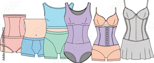 Collection of elegant shapewear and lingerie pieces for women's fashion and style vector
