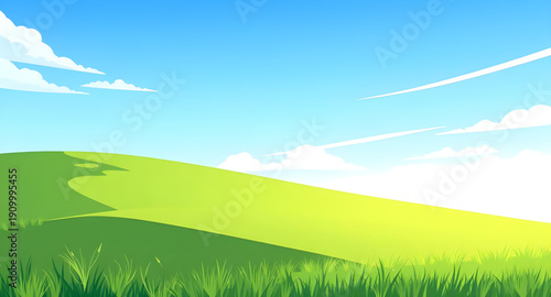 meadow, grass, green, field, pasture, plain, nature, landscape, scenery, countryside, rural, outdoor, horizon, farmland, sky, blue, clouds, cloudscape, daylight, sunshine, sunny, bright, fresh, calm, 