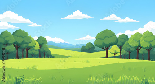 landscape, nature, grassland, meadow, field, green, pasture, lawn, countryside, rural, outdoor, scenery, horizon, plains, farmland, sky, bluesky, clouds, cloudscape, daylight, sunlight, sunny, bright,