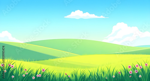field, grass, greenfield, meadow, pasture, plain, nature, landscape, scenery, countryside, rural, outdoor, horizon, farmland, sky, blue, clouds, cloudscape, daylight, sunshine, sunny, bright, fresh, c