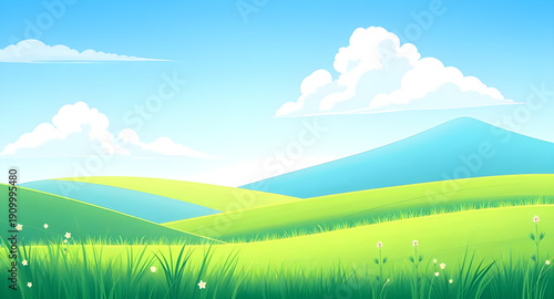 field, grass, greenfield, meadow, pasture, plain, nature, landscape, scenery, countryside, rural, outdoor, horizon, farmland, sky, blue, clouds, cloudscape, daylight, sunshine, sunny, bright, fresh, c