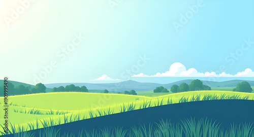 meadow, grassland, field, green, pasture, lawn, nature, landscape, scenery, countryside, rural, outdoor, horizon, farmland, sky, bluesky, clouds, cloudscape, daylight, sunlight, sunny, bright, fresh, 