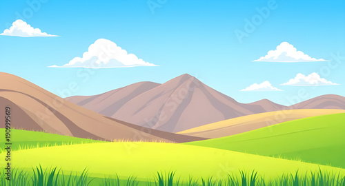 cartoon, landscape, land, grass, green, meadow, field, pasture, countryside, rural, outdoor, scenery, horizon, farmland, nature, environment, spring, summer, daytime, sunny, bright, cheerful, happy, p