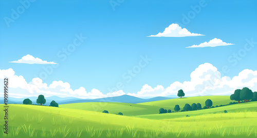 cartoon, landscape, land, grass, green, meadow, field, pasture, countryside, rural, outdoor, scenery, horizon, farmland, nature, environment, spring, summer, daytime, sunny, bright, cheerful, happy, p