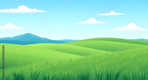 cartoon, greenland, grassland, meadow, field, pasture, lawn, countryside, rural, outdoor, scenery, horizon, farmland, nature, springtime, summertime, daylight, sunny, bright, cheerful, happy, playful,